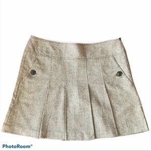 Esprit Wool Blend Heathered Brown Grey Mini Skirt Box Pleats And Buttons Size 8